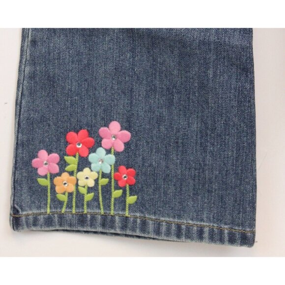 NEW 2007 Gymboree Spring Rainbow Denim Jeans Flower Embroidery Flare Girl 8 slim - Picture 2 of 7